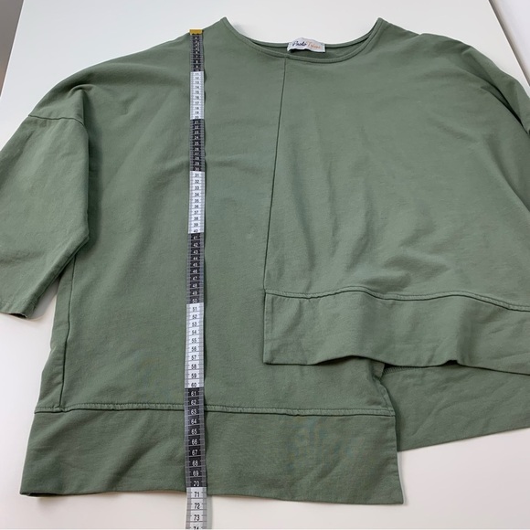 Paolo Tricot Sweater Green Size XL Italy Asymmetrical Boxy Oversized Lagenlook - Picture 4 of 10